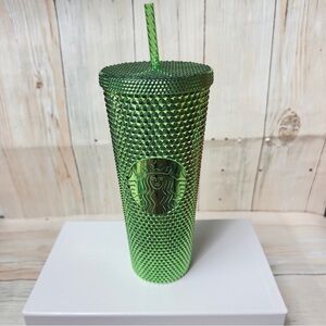 NEW Starbucks Metallic Green Bling Studded Cup 24oz Holiday 2023 Venti Cold Cup